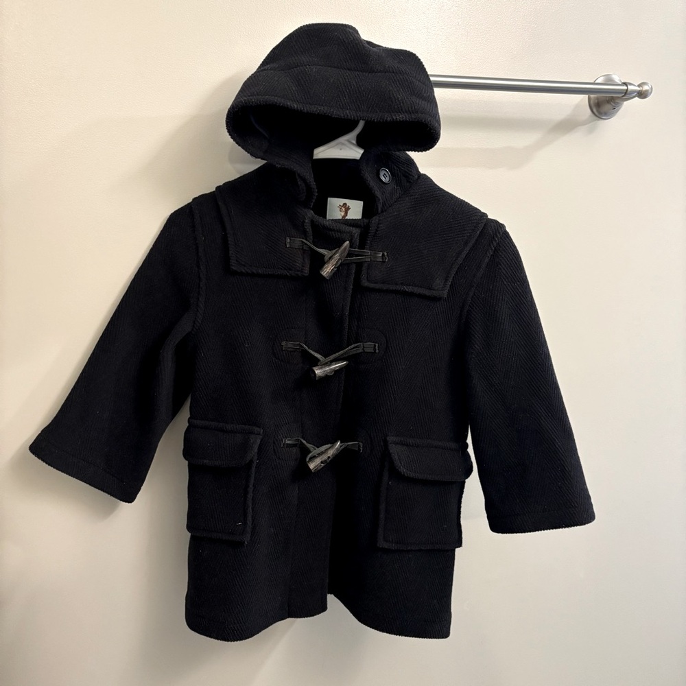 Papo d’Anjo Navy Blue Wool Blend Pea Coat Size 4Y Jacket Hood Pockets